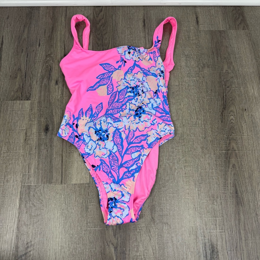Lilly Pulitzer Pink Floral One Piece Swimsuit Size 6 Tropical Bright Beach